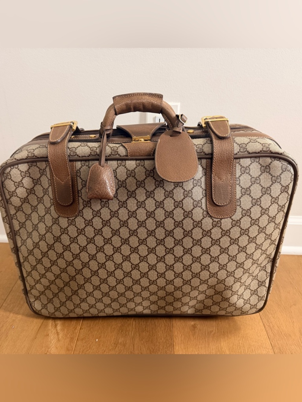 Gucci Brown Monogram Canvas Travel Bag with Leather Trim